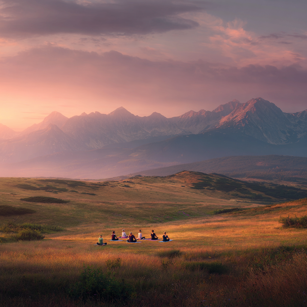 Йога практика на заході сонця